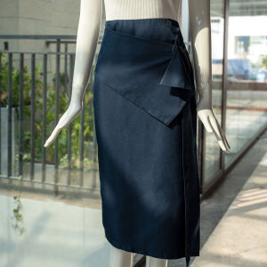 Chân váy midi cotton lạnh phối đắp tà Maybi