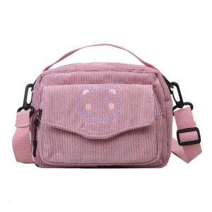 HEFEI Small Japanese Bear Pattern Shopping Zipper Solid Color Women Handbag Canvas Bag Mobile Phone Bag Messenger Bag
