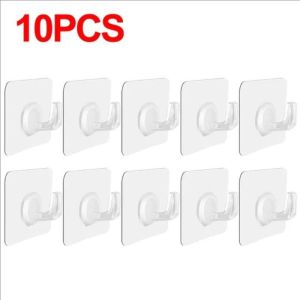 10/20/30pcs Transparent Self Adhesive Hooks / Wall Mounted Storage Hook Rack / Heavy Duty Punch-free Hanging Hooks / Kitchen Bathroom Sticky Hook