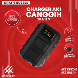 Cas Aki Mobil 20A 12V Carger Aki Charger Aki 20 amper Casan Aki Charger Accu Otomatis Alat Craftech