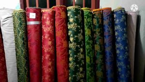 Bahan Kain Kursi Sofa Jok motif Timbul Bunga Rantai Warna Biru Murah Meteran