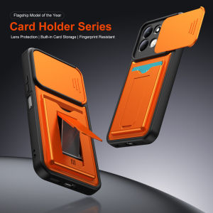 For Redmi 17 4G 5G Lens Cap Card Holder Phone Case - Fingerprint and Drop Resistant Can Hold Bus Cards Protective Cover