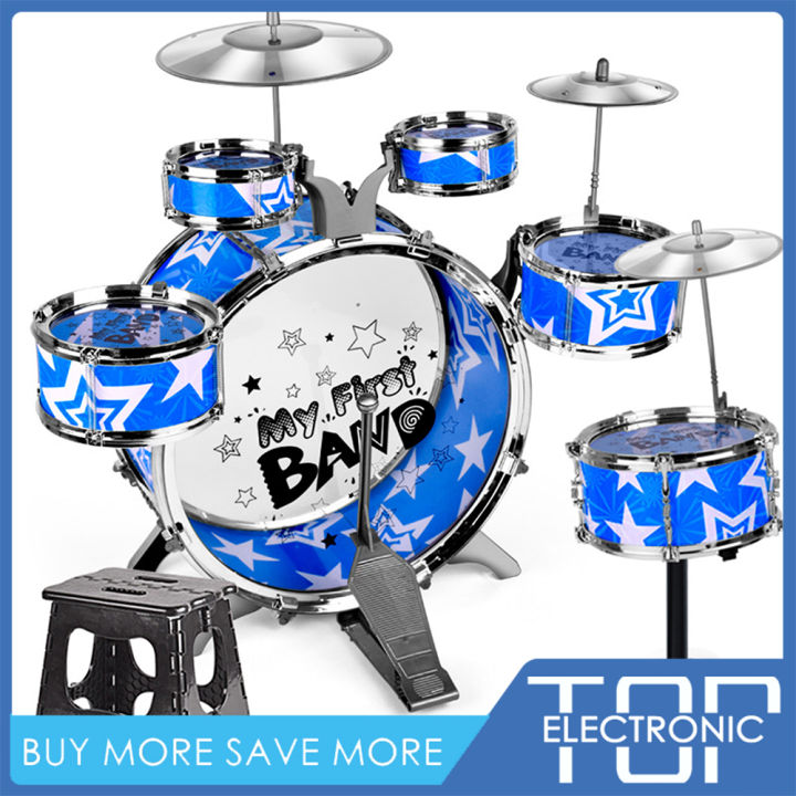 6-Piece Kids Drum Set Drum Kit Jazz Drum Set with Folding Step