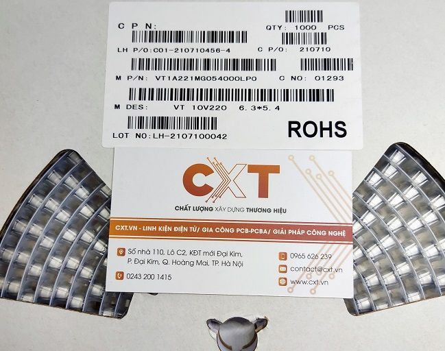 Tụ nhôm 220uF 10V 6.3x5.4mm (10c)