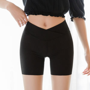 [GlitterGalore] Cross-Waist Ice Silk Safety Shorts for Women Summer Anti-Exposure Leggings