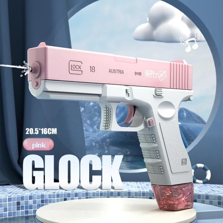 ปืนฉีดน้ำ GLOCK ปืนฉีดน้ําไฟฟ้า ปืนฉีดน้ําไฟฟ้า แรง ยิงไกล เด็กสงกรานต์ พร้อมคลิปกระสุน 2 คลิป มีม2สีให้เลือก