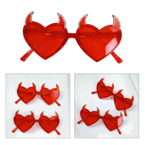 Devil Horn Heart Sunglasses for Teens Girls Party Rhinestone Frame Lens Funny Style Trendy Fashion Carnivals Decorations