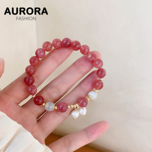 AURORA Shiny Natural Strawberry Pink Crystal Natural Freshwater Pearls Opal Bracelet HB1437 / HB1438
