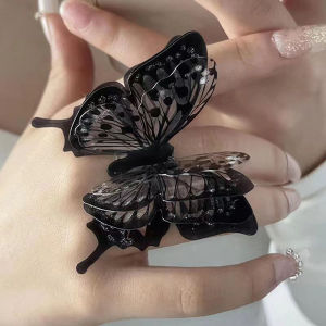 Minwen Punk Butterfly Ring Black Exaggerate Gothic Three-Dimensional Vintage Finger Rings Butterfly Ring For Women Jewelry Accessories Gift