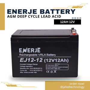 ENERJE 12AH 12V AGM Deep Cycle Valve Regulated Sealed Lead Acid UPS | Solar | Toycar | CCTV Rechargeable Battery