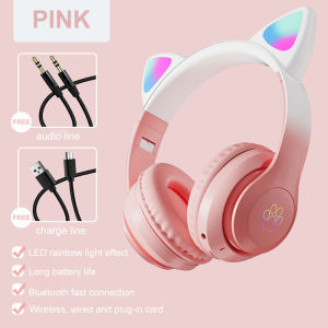 B39M Headphone Bluetooth Lipat lampu warna LED Cat Ear Headphone Bass Bando Bloetooth Headset Gaming