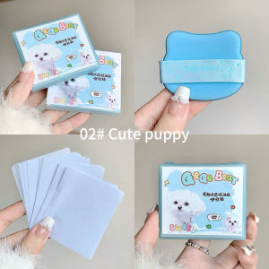 100Sheets 3in1 Cute Cartoon Oil Absorbing Paper with Mirror and Puff Face Oil Control Easy To Use Portable Makeup Tools