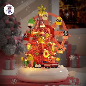 Đồ Chơi Lắp Ráp Noel Mô Hình Cây Thông Pha Lê Hồng Đu Quay Giáng Sinh Có Nhạc Và Đèn Phát Sáng Merry Christmas DK7030