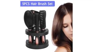 Fockety 5Pcs Hair Comb Set Mirror Comb Set and Holder Stand Set Portable Multifunctional Hair Brush and Comb Set Salon Hairdressing Styling Tool for Women and Men Wet Dry Curly Styling