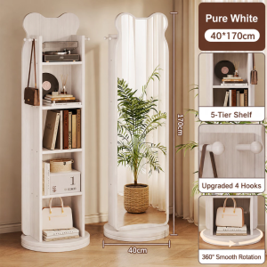 SuperValue Full Length Mirror Rotating Mirror Multi Layer Shelf Open Storage Shelves Entryway Organizer