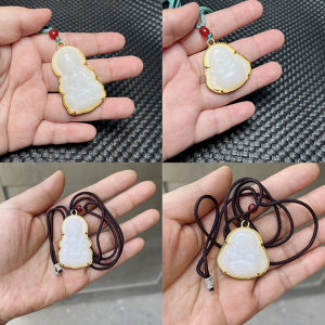 Hmeme Màu Xanh Lá Cây Trắng Phật Vòng Cổ Cho Phụ Nữ Tinh Tế Trung Quốc Phong Cách Maitreya Phật Vòng Cổ Mặt Dây Chuyền Nữ Amulet Ấn Độ Giáo Quà Tặng