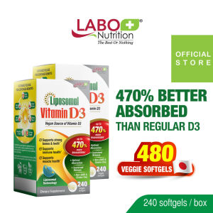 [2 Boxes] LABO Nutrition Liposomal Vitamin D3 1000IU for Strong Bones Teeth Muscle & Immune Health • First Vegan Sourced Vitamin D Supplement • Made in Japan • 240 vegetarian softgels