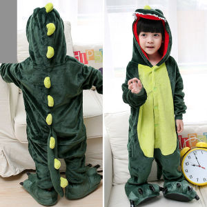 SKY ส่งเร็ว ชุดมาสคอต ชุดการแสดงสัตว์สำหรับเด็ก ชุดก๊อตซิล่า ไดโนเสาร์สีเขียว หนา นุ่ม ชุดนอนฤดูหนาวสำหรับเด็ก หนา นุ่ม ชุดนอนกันหนาว