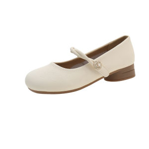 Mary Jane Single Shoes French Block Heel Fashion Straight Buckle Pumps for Women Casual Small Leather Shoes