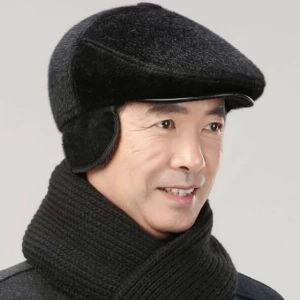 Mũ Nồi Da Pu Nam Nón Beret Nam Trung Niên Có Tai Che Ấm Mùa Đông Với Chất Da Pu Sần Cao cấp