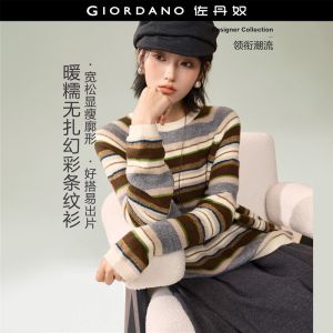 Giordano Women Colorful striped raglan sleeve sweater Free Shipping 18356613