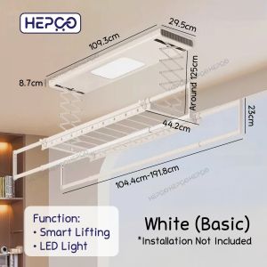 Aluminum Ceiling Drying Rack Electric Clothes Hanger With Remote Control LED Lighting Smart Hanging