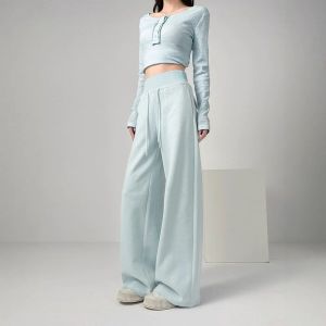 Muuv-It High Waist Wide Leg Pants Women New Style Slimming Straight Sports Waist Loose Fit Korean Style Long Trousers
