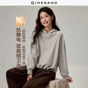 GIORDANO Women Hoodies Fleece Soft Warm Hoodies Gathered Hem Drop Shoulder Fashionable Casual Loose Hoodies 05326802