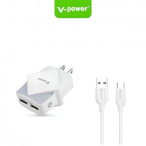 V-POWER C120 3.4A (17W) Double USB Charger with Cable for Micro/Type-C/IOS