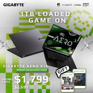 GIGABYTE AERO X16 Laptop 16" FHD+ (WUXGA) Ryzen AI 7 350 RTX 5050 8GB 16GB DDR5 1TB SSD Windows 11 Home Gray