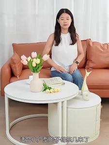 Coffee Table Light Luxury Cream Style Round Tea Table Stone Plate Coffee Table Small Apartment Living Room Home Tea Table Coffee Table With Storage Drawer Coffee Desk