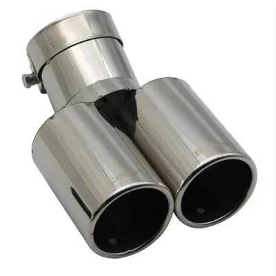 Phụ Kiện Chụp Ống Xả Đôi Cho Pô Xe Ô Tô Đuôi Cong Đầu Vào 67mm Đầu Ra Đôi Inox Sáng Bóng Trang Trí Xe Sang Xịn