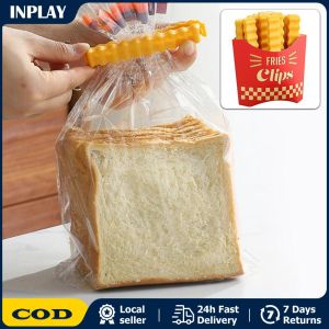 12PCS Set Creative French Fries Clip Bag Sealer with Holder Fridge Magnet Bag Clip Food Seal Clip Keep Fresh Snack Sealing Clamp Kitchen Gadgets Seal Pour Food Storage Bag Clip Cute French Fries Snack Sealing Clip