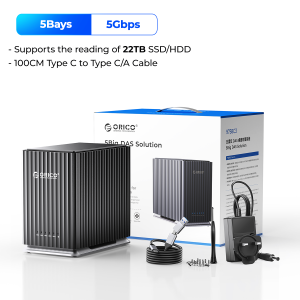 ORICO 5 Bay 2.5"/3.5"inch SATA HDD SSD External Case 110TB Capacity USB3.1 Type-C Data Storage Box Docking Station