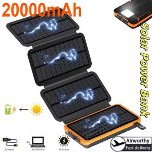 Solar Power Bank 100000mah Outdoor Emergency Backup Charger Fast Charge Led Screen Dual Built In Cables Type C Micro Usb Flashlight
