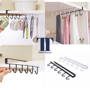 6 Hooks Kitchen Hanger Iron Hooks Shelf Free Of Punch Rack For Kitchen Cabinet Cupboard