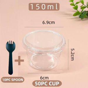 【Free Spoon】 5oz Cake Mousse Dessert Cup- 50PC Clear Cheesecake Container Plastic Cup With Lild，Cheesecake Pudding & Salad Clear Plastic Containers