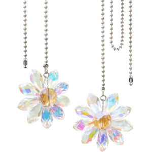 Pack of 2 Elegant Crystals Flower Pendants Ceiling Fan Pull Chains with Sturdy Plastic Materials Extenders Daily Use