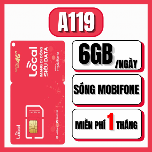 Sim 4G Local sóng Mobifone Gói A119 DATA 180GB/ tháng ( 6GB/ngày + Miễn PHí 500 Phút gọi Nội Mạng Mobi - Sim Miễn Phí 1 Tháng Đầu - PHí Gia Hạn 119k/tháng - FREESHIP - CHƯA KÍCH HOẠT