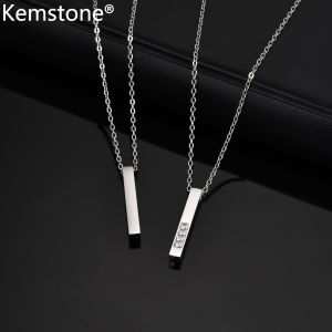 Kemstone Mens Stainless Steel Hip Hop Pendant Necklace with Polished Zircon Bar Charm
