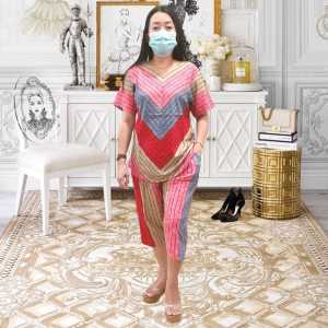 Baju tidur piayma/stelan celana 7/8 rayon salur V ultra ukuran XL dan 3XL