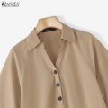 ZANZEA Korean Style Women Office Half Sleeve Wave Edge Blouses Shirt Collar Solid Color Work Top #0104. 