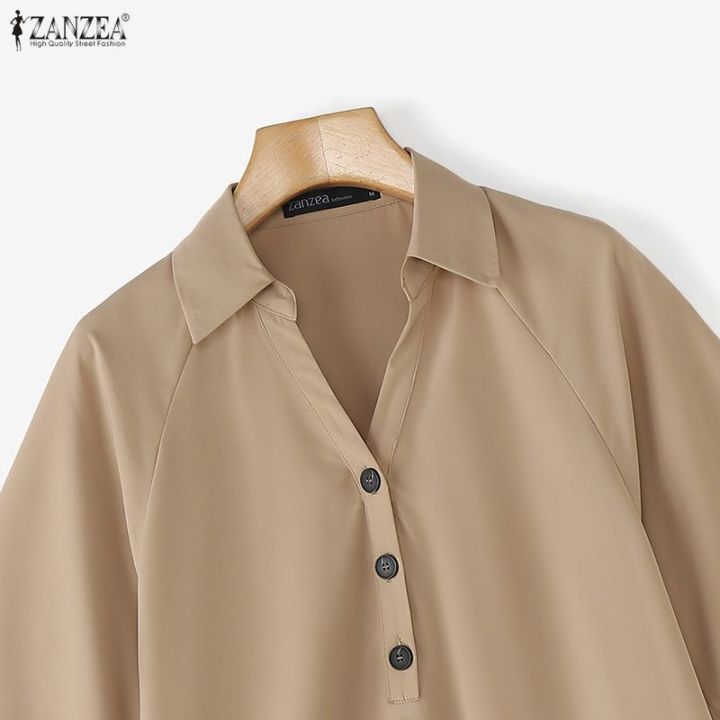 ZANZEA%20Korean%20Style%20Women%20Office%20Half%20Sleeve%20Wave%20Edge%20Blouses%20Shirt%20Collar%20Solid%20Color%20Work%20Top%20#0104%20-%20Image%207