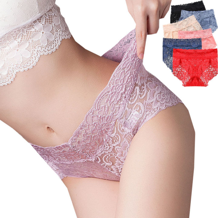 Yingbao 6 pcs Panties Women Sexy Lace See Through Transparent Low Waist Ladies  Underwear Mulitcolor M L XL XXL 2021 plus size