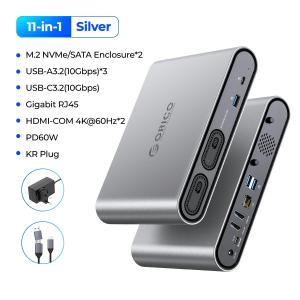 ORICO M.2 NVMe SSD Case USB C Triple Display Docking Station with 65W Power Adapter 4K60Hz HDMI-com PD60W Ethernet USB3.2 10Gbps
