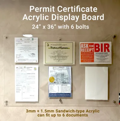 LE Acrylic Business Permit Certificate Registration Display Insert Holder 24 X 36 in (up to 6 docs)