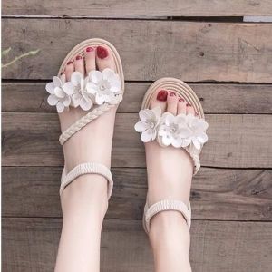 [Free Shipping] Size 35-43 Plus Size WomenS Shoes Floral Sandals For Female Students Korean Style Versatile 41 Flat Beach Shoes Summer 42