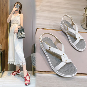 36-43 Thick Heel Wedges Shoes Leather Shiny Beaded 5cm Hight Soft Touch Insole Anti-slip Popluar Office Wear Ladies Sandals Daily Basic Sandals Casual Style Rubber Shoes