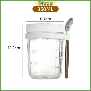 Moda 350ml Reusable Overnight Oats Jars With Spoon Airtight Oatmeal Cup Container Breakfast Cups