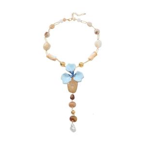 สร้อยคอลูกปัดลายดอกไม้ทรงเรขาคณิตแบบทันสมัยปรับความยาวได้เครื่องประดับของผู้หญิงทำด้วยมือ